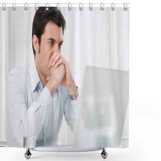 Personality  Pensive Man At Laptop Shower Curtains