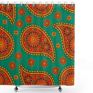 Personality  Seamless Pattern In Indian Style.  Ethnic Ornament With Flowers And Paisleys. Shower Curtains