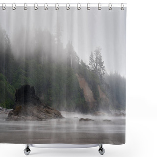 Personality  Scenic View Of Ruby Beach With Dense Fog,  Shower Curtains
