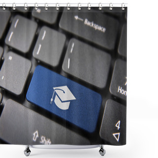 Personality  Blue Graduation Keyboard Key, Education Background Shower Curtains