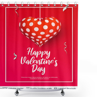 Personality  Happy Valentines Day Text And Hearts On Red. Shower Curtains