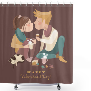 Personality  Couple In Love Celebrating Valentines Day Shower Curtains