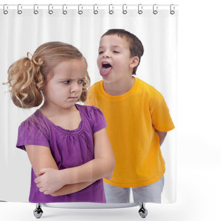 Personality  Upset Little Girl Bullied By Older Boy Shower Curtains