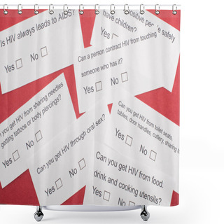 Personality  Top View Of Paper Cards With HIV Questionnaire On Red Background Shower Curtains