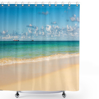 Personality  Caribbean Beach With White Sand, Deep Blue Sky And Turquoise Water Shower Curtains