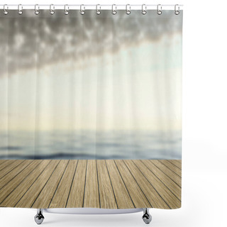 Personality  Wooden Jetty On Blurred Ocean Background Shower Curtains