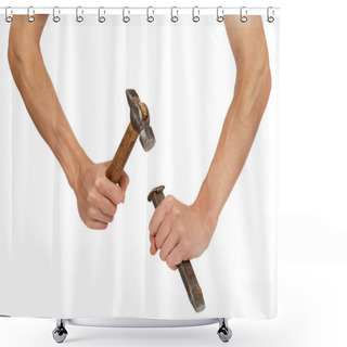 Personality  Male Hands Working With Hammer And Chisel Shower Curtains