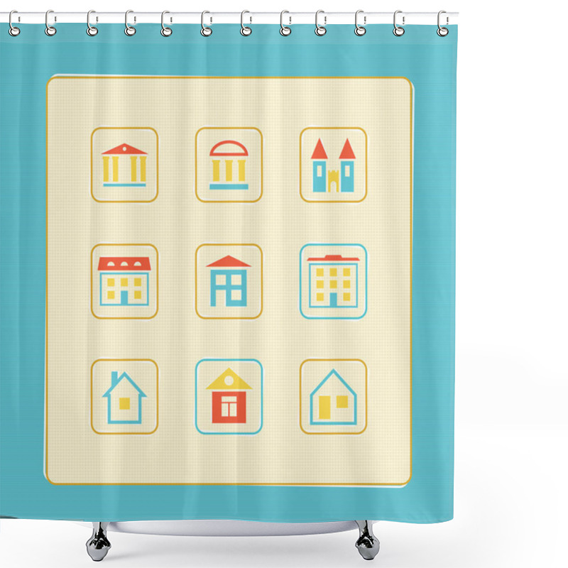Personality  Set Of Icons Of Houses. A Vector Illustration. Shower Curtains