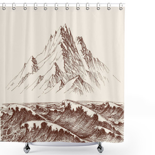 Personality  Beautiful Sea View, Waves And Mountains In The Background Shower Curtains
