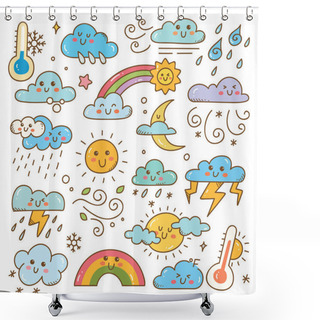 Personality  Weather Icons Set. Vector Illustration Shower Curtains