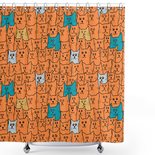 Personality  Seamless Pattern With Cute Funny Cats In Cartoon Style. Vector Illustration. Shower Curtains