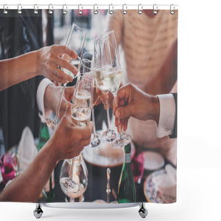 Personality  Luxury Christmas Celebration. People Hands Toasting With Champag Shower Curtains
