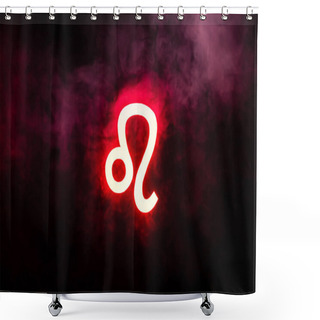 Personality  Red Illuminated Leo Zodiac Sign With Smoke On Background Shower Curtains