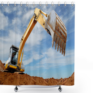 Personality  Excavator Loader In Sandpit Shower Curtains