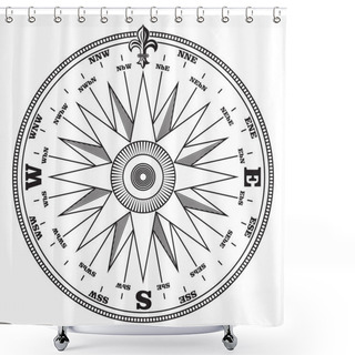 Personality  Vintage Navigation Device, Compass With Wind Rose, Vintage Hand Drawn Illustration, Isolated On White, Vector Illustration Shower Curtains