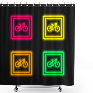 Personality  Bike Parking Signal Four Color Glowing Neon Vector Icon Shower Curtains