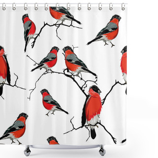 Personality  Bullfinches On The Branch Seamless Pattern Shower Curtains