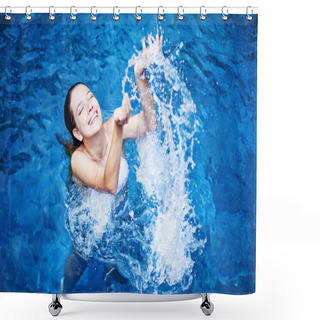 Personality  Young Beautiful Woman Splashing Water In Swimming Pool Shower Curtains