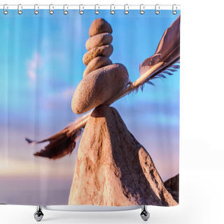Personality  Stones And Feather Shower Curtains