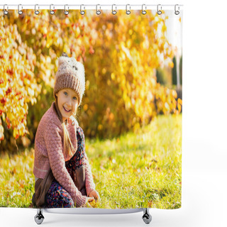 Personality  Girl 4 Years Old Walks In Autumn Park Shower Curtains