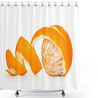 Personality  Orange Peeled Skin On A White Background Shower Curtains