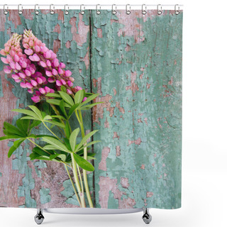 Personality  Lupine Over Wooden Background Shower Curtains