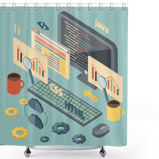 Personality  Isometric Illustration On Programming Theme Shower Curtains