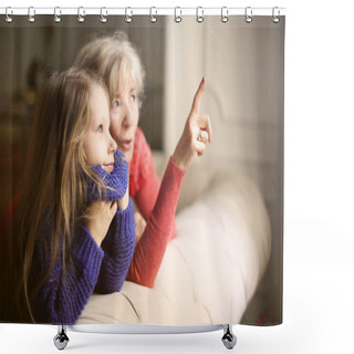Personality  Grandmother Showing Something Amazing To Her Granddaughter.  Shower Curtains
