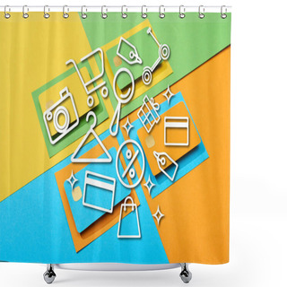 Personality  Empty Credit Cards On Green, Orange, Blue And Yellow Background With Icons Illustration Shower Curtains