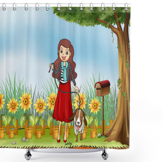 Personality  A Woman With A Dog At The Garden Shower Curtains