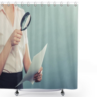 Personality  Business Woman Using Magnifying Glass Shower Curtains