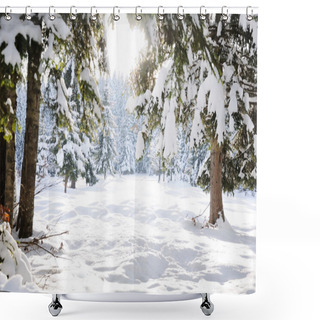 Personality  Winter Beautiful Scene Tree And Snow Shower Curtains