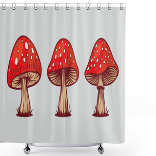 Personality  Vector Hand Drawn Mushroom With Outline Icon Set Isolated. Amanita Muscaria, Fly Agaric Scetch, Doodle, Linear Sign Collection. Magic Mushroom Symbol, Design Template. Vector Illustration. Shower Curtains