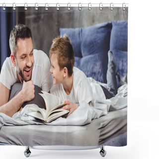 Personality  Father And Son Reading Book   Shower Curtains
