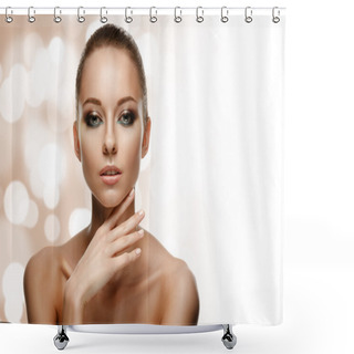 Personality  Beauty Portrait. Beautiful Woman Touching Her Face.  Shower Curtains