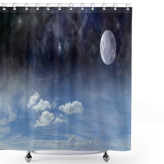 Personality  The Moon, Night And Day All At Once Background - Dark Blue Deep Space, A Full Moon With Many Different Stars, Planets And Clouds Merging Into A Beautiful Light Blue Day Sky Cloud Formation Background Shower Curtains