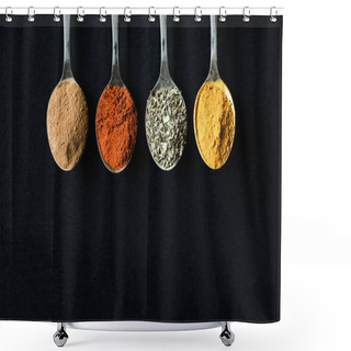 Personality  Various Spices And Herbs In Metal Spoons Shower Curtains