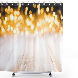 Personality  Festive Bokeh Lights On Wooden Surface, Christmas Decor Shower Curtains