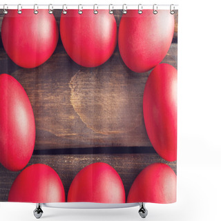 Personality  Easter Eggs On Old Dark Wood Shower Curtains