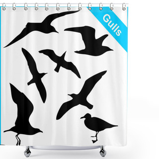 Personality  Vector Silhouettes Of Sea Gulls In Various Poses Shower Curtains