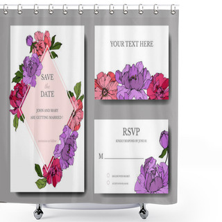 Personality  Vector Pink And Purple Peonies. Engraved Ink Art. Wedding Background Cards With Decorative Flowers. Thank You, Rsvp, Invitation Cards Graphic Set Banner. Shower Curtains
