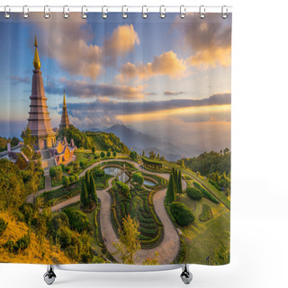 Personality  Landscape Of Two Pagodas At Doi Inthanon. Chiang Mai. Thailand. Shower Curtains