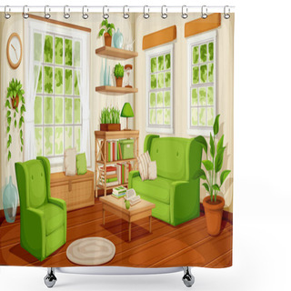 Personality  Living Room Interior. Vector Illustration. Shower Curtains