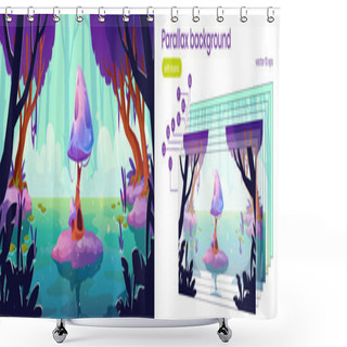 Personality  Parallax Background Fantasy 2d Mushroom Landscape Shower Curtains