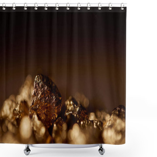 Personality  Selective Focus Of Golden Stones With Blurred And Black Background Shower Curtains