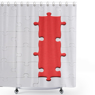 Personality  Top View Of White Connected Ans Incomplete Jigsaw Puzzle Pieces Isolated On Red  Shower Curtains