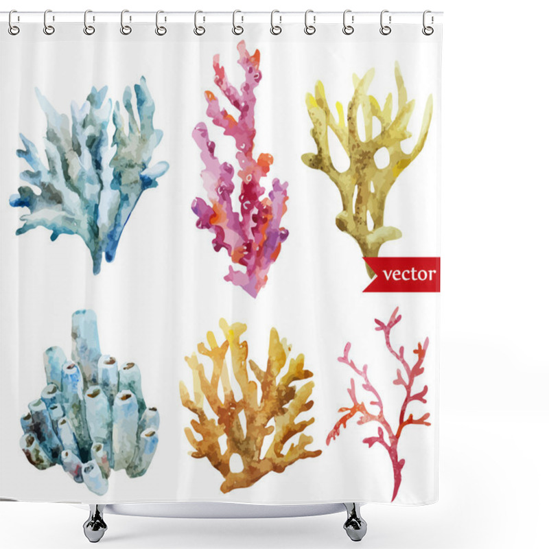 Personality  Watercolor corals set and ocean  sponge shower curtains