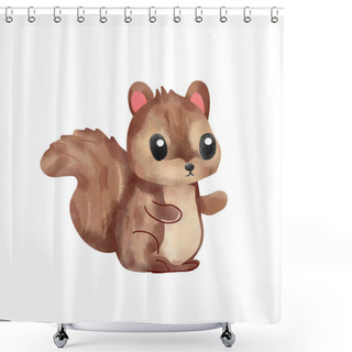 Personality  Watercolor Squirrel. Cute Cartoon Animal. Hand-drawn Illustration. Shower Curtains