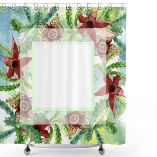 Personality  Green Cactus Floral Botanical Flower. Watercolor Background Illustration Set. Frame Border Ornament Square. Shower Curtains