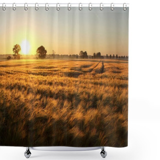 Personality  Sunrise Over The Fields Shower Curtains